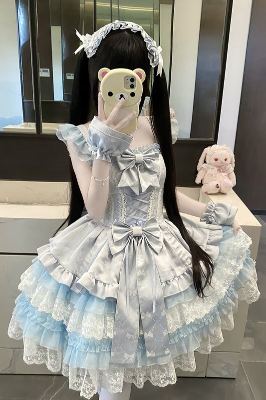 Sleeveless Ballet JSK with Multi-Layered Ruffles and Bow