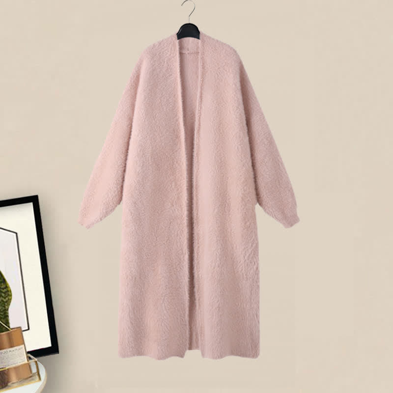 Pink Long Cardigan Sweater Outerwear Flouncing Slip Dress