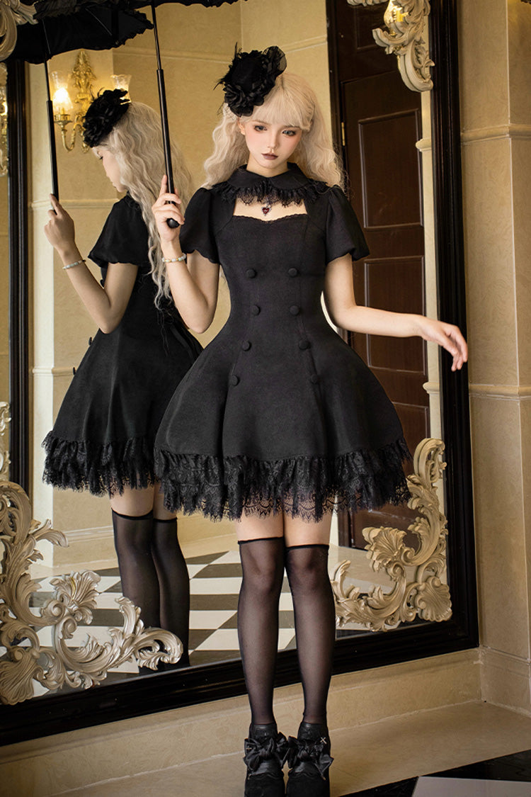 Double-Breasted Hollow Gothic Short-Sleeve Dress