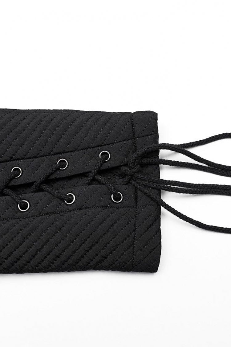 Men's Gothic Long Coat with Horizontal Stripes Eyelet String Side Detail