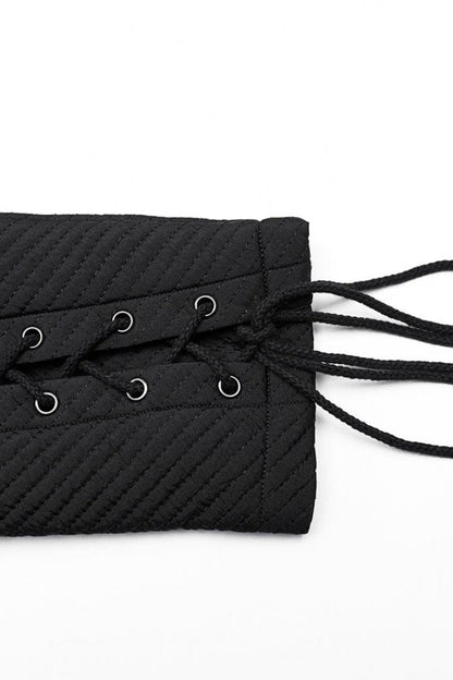 Men's Gothic Long Coat with Horizontal Stripes Eyelet String Side Detail