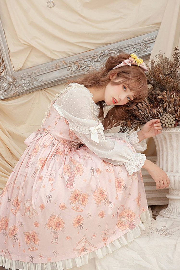 Rose Miss Sunflower Sleeveless Print Ruffle Bow Sweet Lolita JSK Dress