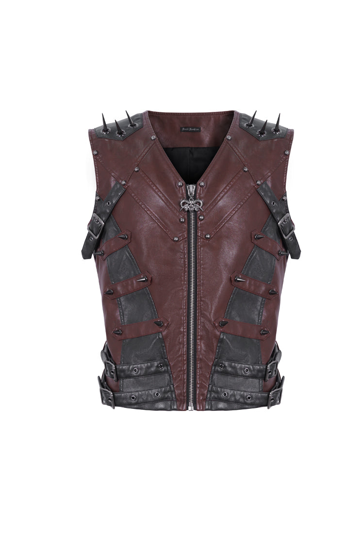Crimson Studded Faux Leather Men's Punk Vest