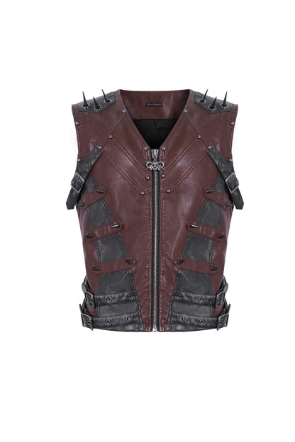Crimson Studded Faux Leather Men's Punk Vest