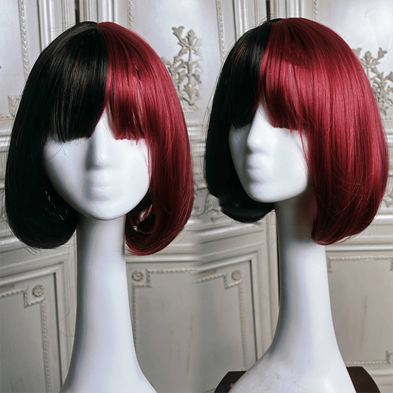 Vampire Clown Colorblock Short Straight Wig With Neat Bangs