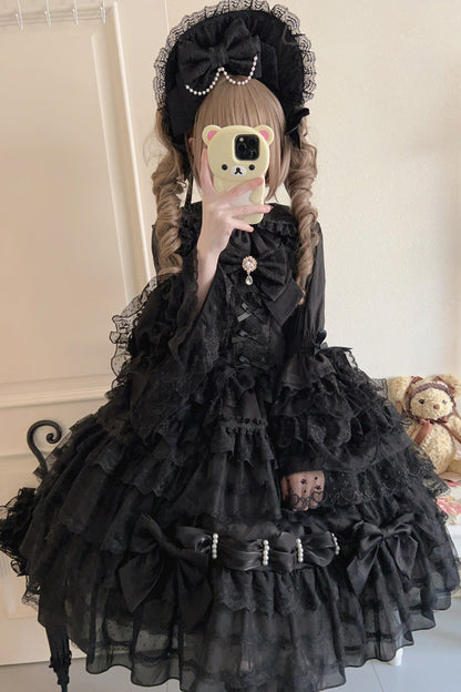 Black Dream Prologue Doll Multi-Layered Bow Gothic Dress