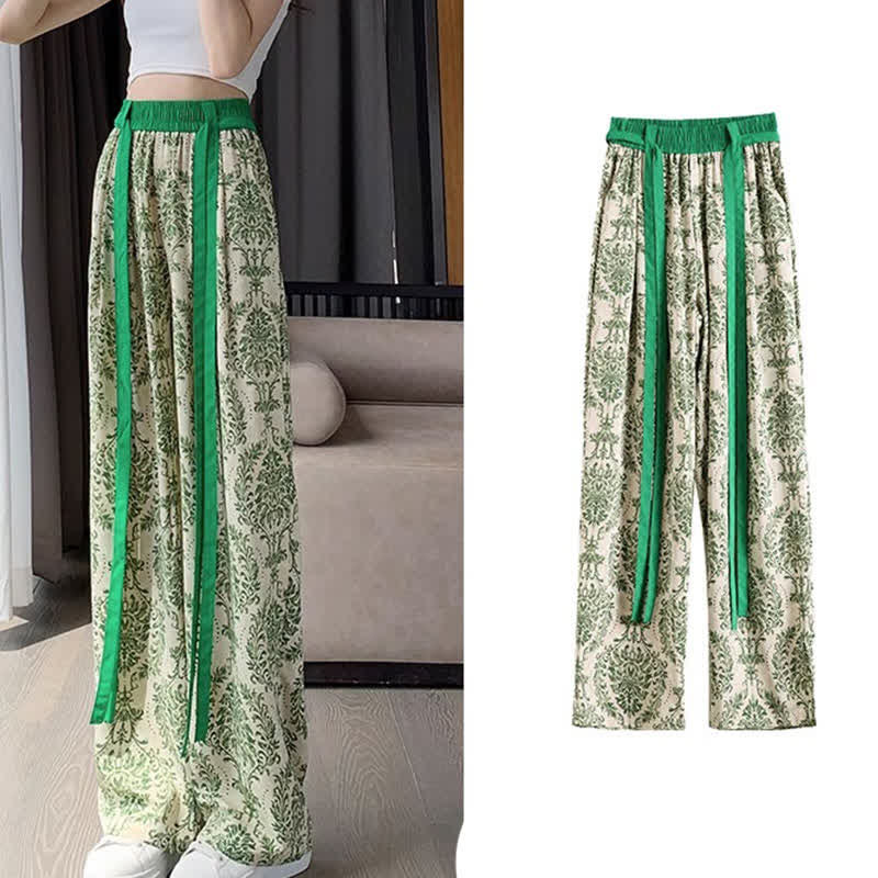 Chiffonhose mit weitem Bein und Vintage-Blumen-Print