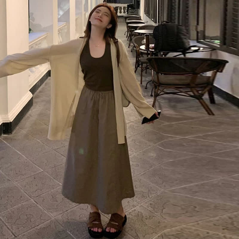 Skirt V-neck Waist Top High Cardigan Halter Cami