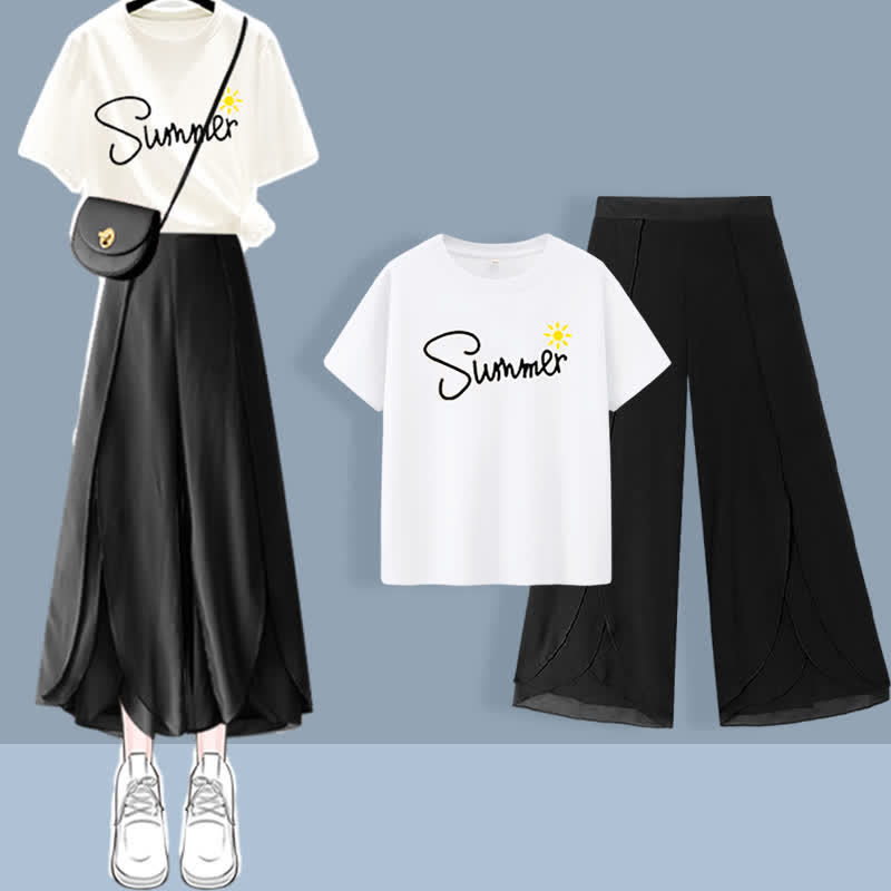 T-Shirt Set Chiffon Split Printed Pants Chic