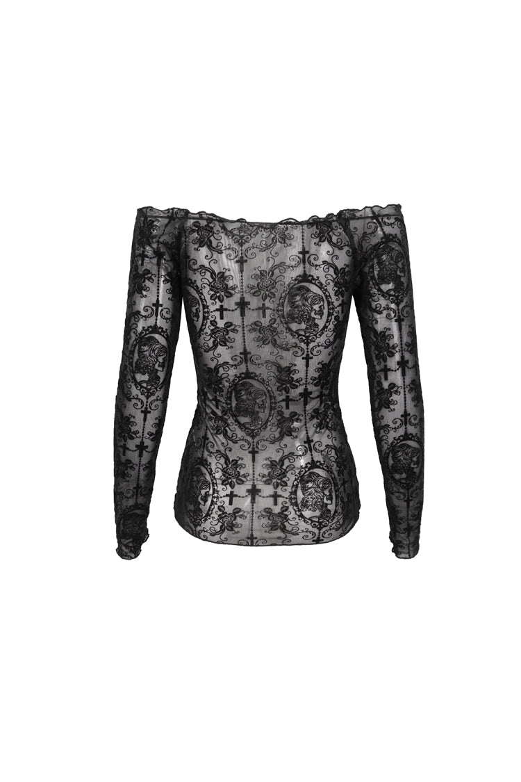 Punk Women's Off-Shoulder Tee with Ruched Flocked Chest and Adjustable Straps