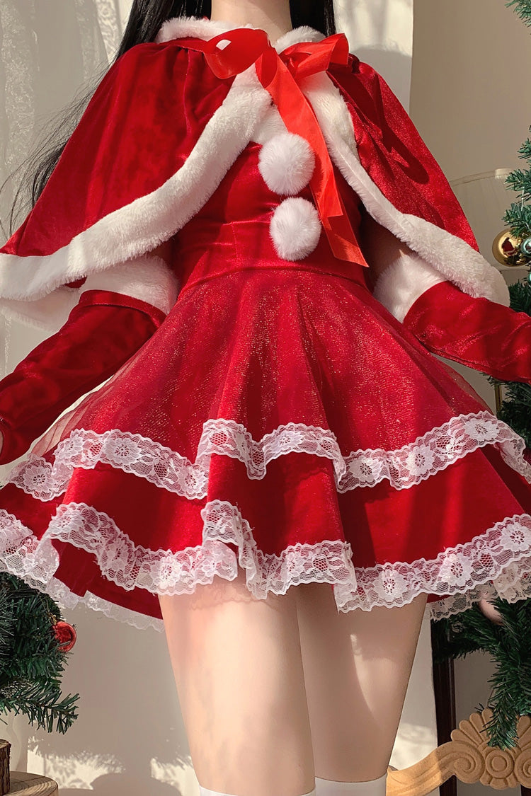 Japanese New Year Double-Layered Lace Bowknot Strapless Lolita Dress