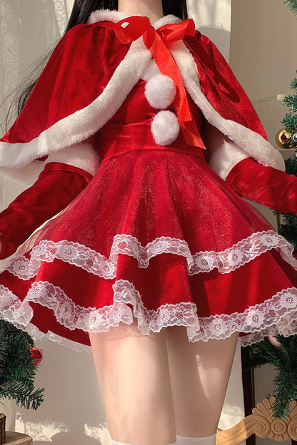 Japanese New Year Double-Layered Lace Bowknot Strapless Lolita Dress