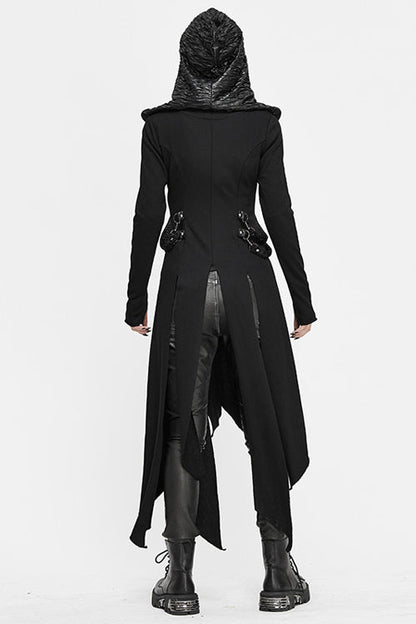Women's Punk Slim Knitted Hooded Long Coat with Zip Front
