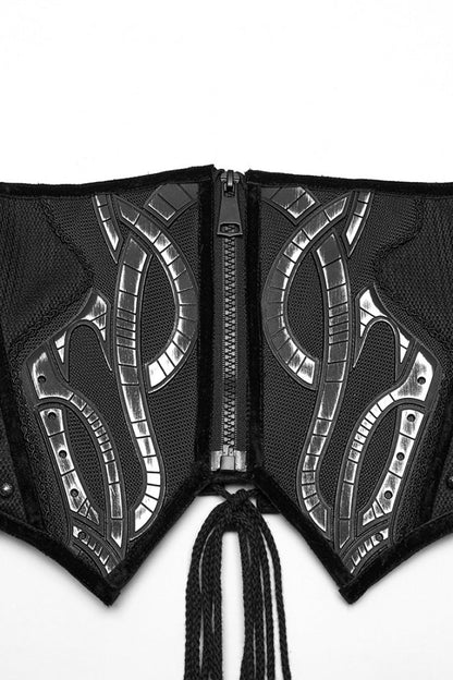Mesh Zippered Black Asymmetric Punk Underbust Corset for Women