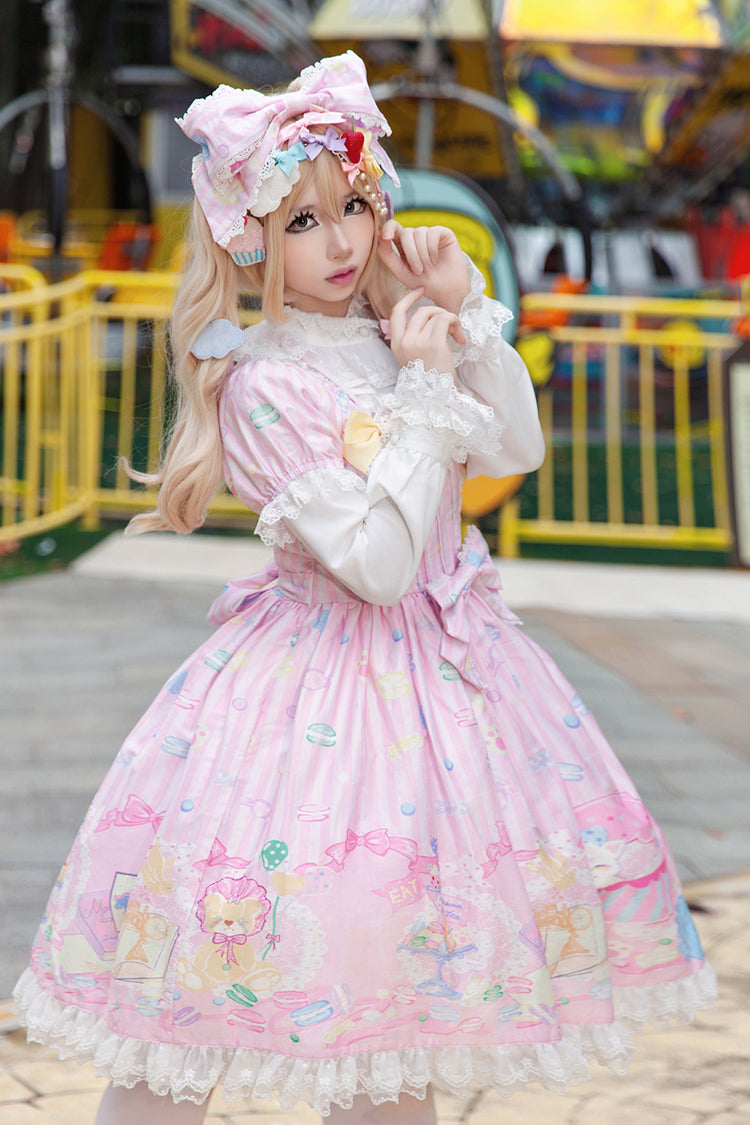 Macaron Dolly House Doll Collar Short Sleeves Print Bowknot Sweet Lolita Dress Colors