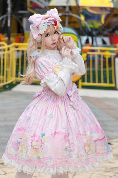 Macaron Dolly House Doll Collar Short Sleeves Print Bowknot Sweet Lolita Dress Colors