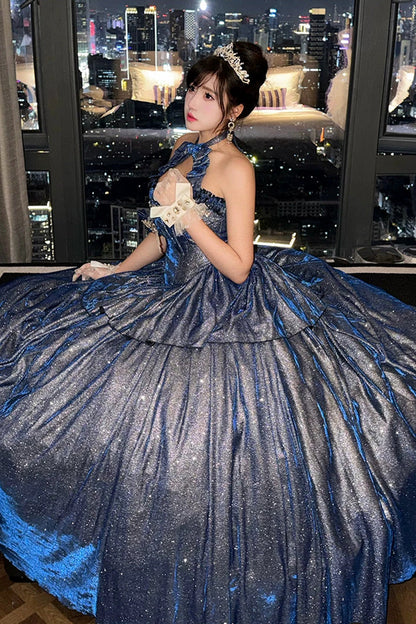 Sleeveless Glitter Skirt Set with Cut-Out Bow and Ruffles