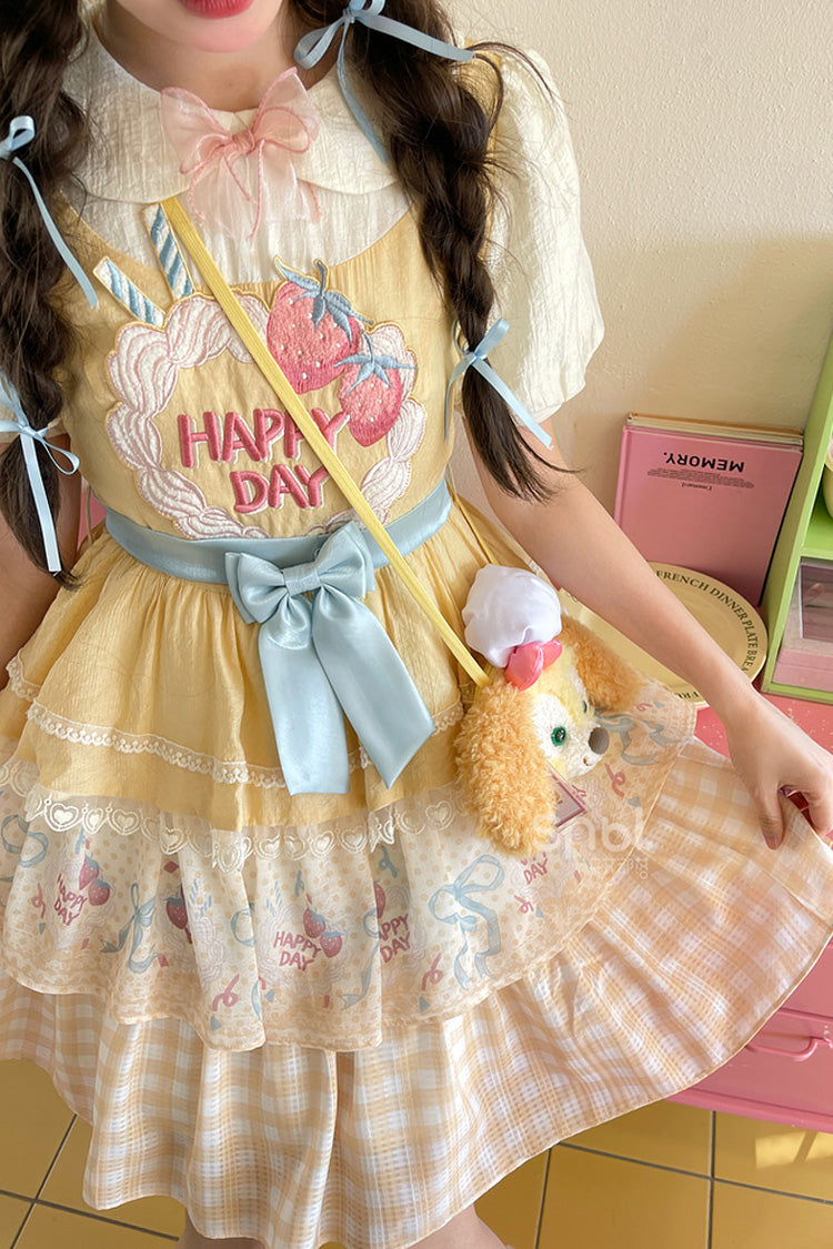 Radiant Short-Sleeve Layered Bow Lace Princess Dress