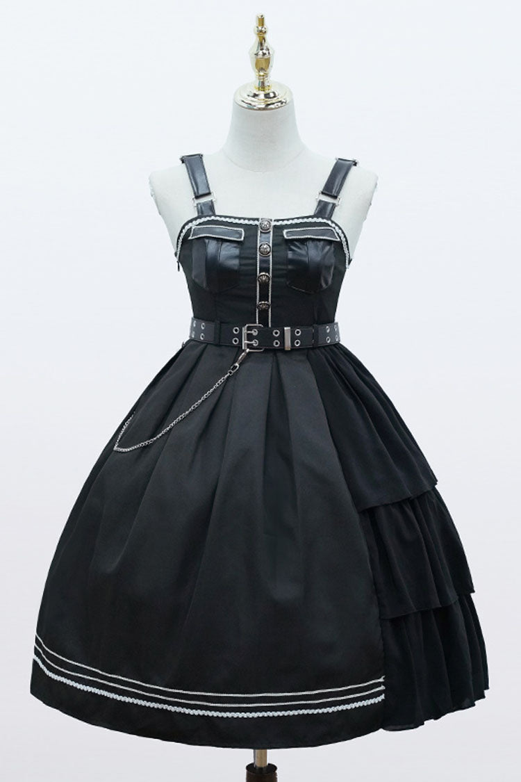 Dark V-Neck Military Lolita JSK Dress with Rivets and Epaulettes