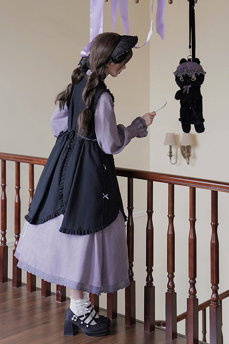Black Purple Petal Collar Drawstring Chinese Lolita Set