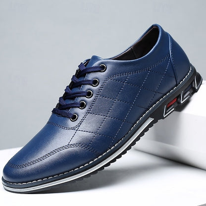 Men's Quilted Blue Faux Leather Sneakers - Stylish Lace-Up