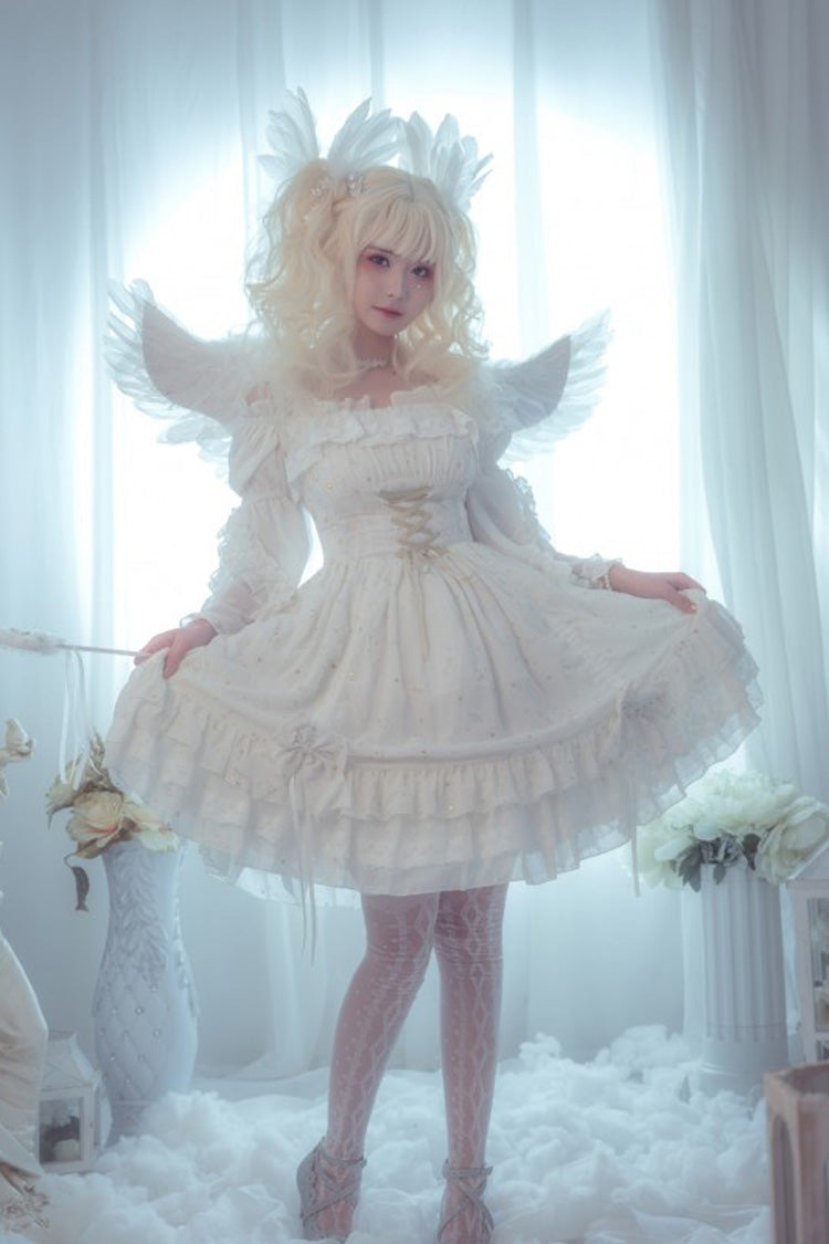Lace-Up Gothic JSK Dress with Double Ruffled Bow - Wishing Stars
