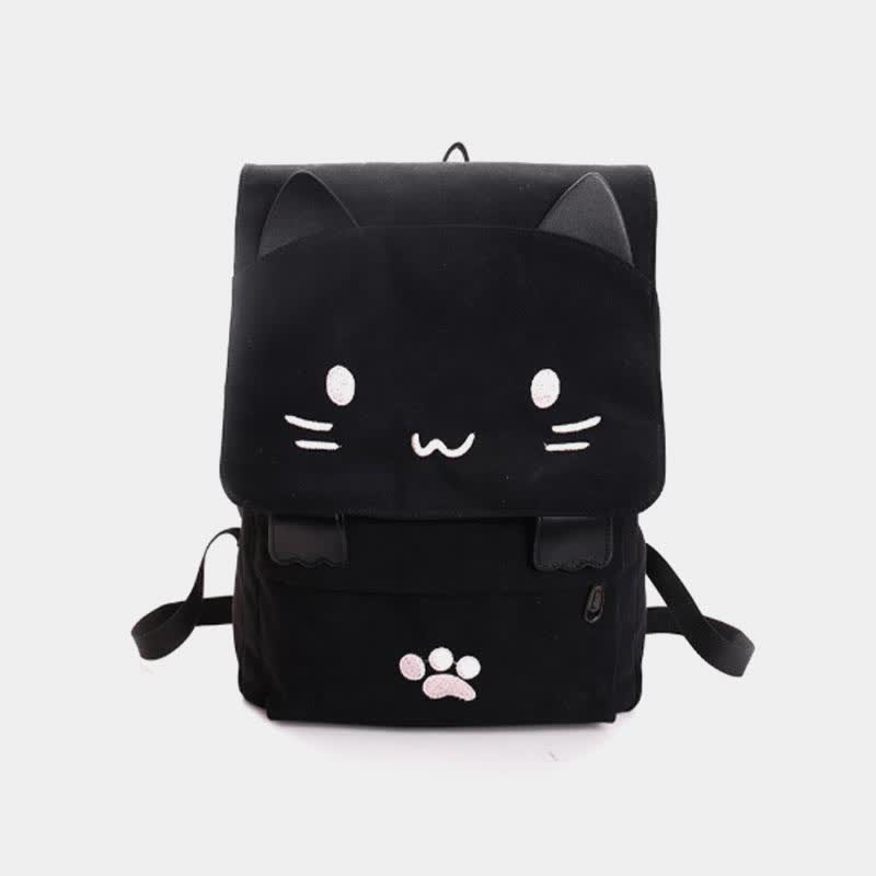 Sac à dos noir pour collège avec patte de chat mignon