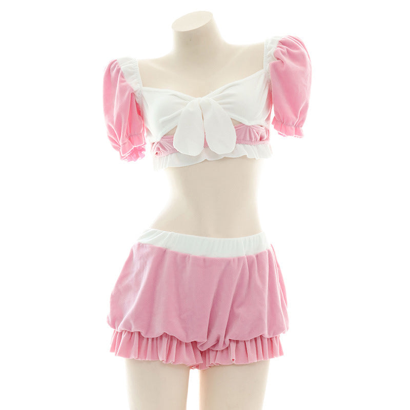 Pink Sweet Bow Knot Maid Lingerie Set