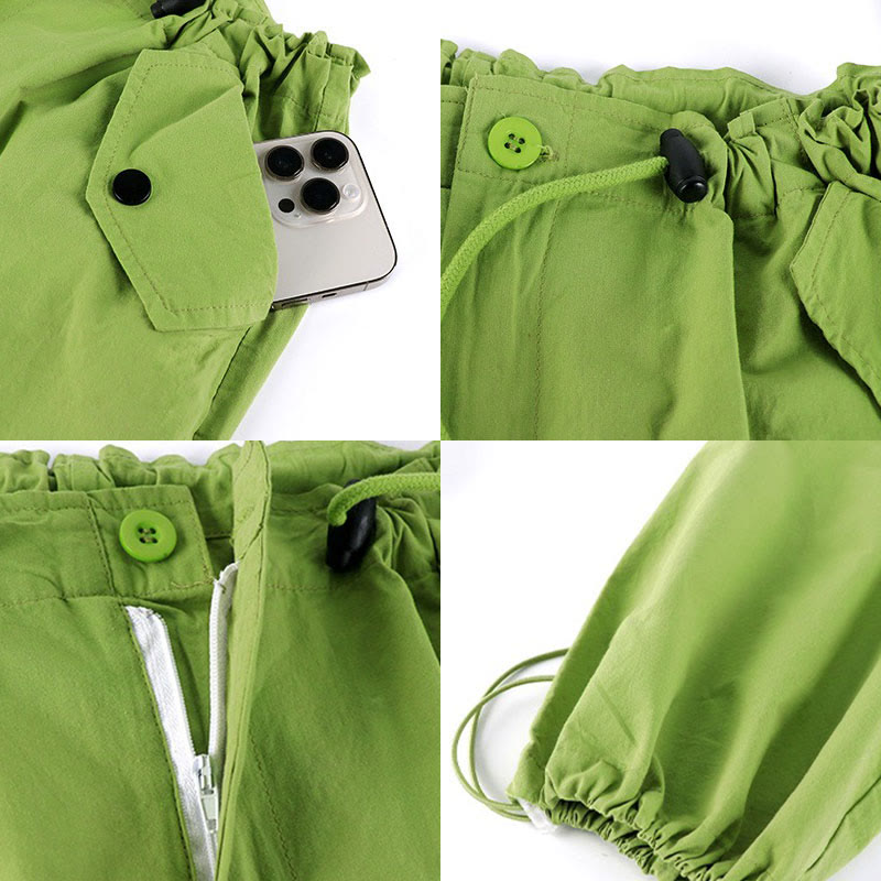 Oblique Colorblock Top Pocketed Pants Cargo Crop