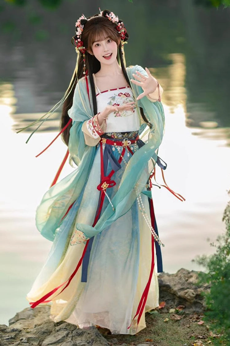 High-Waist Jacquard Hanfu Dress Full Ensemble