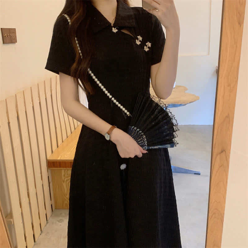 Robe cheongsam élégante à revers noirs en forme de A