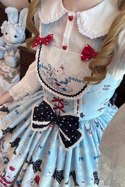 Sleeveless Ruffle Bow Lace JSK with Print