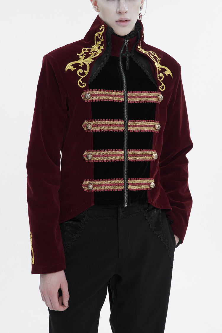 Crimson Totem Embroidered Swallowtail Men's Goth Coat