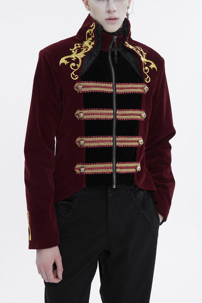 Crimson Totem Embroidered Swallowtail Men's Goth Coat