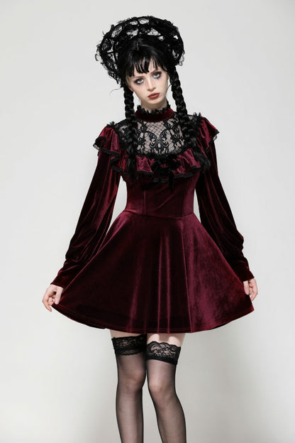 Crimson Knit Velvet Maxi Gown with Long Sleeves - Gothic Graduation Attire