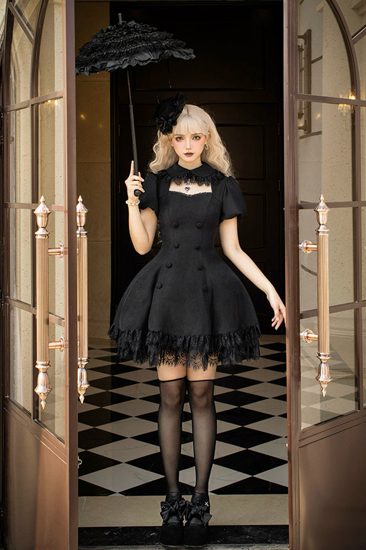 Double-Breasted Hollow Gothic Short-Sleeve Dress
