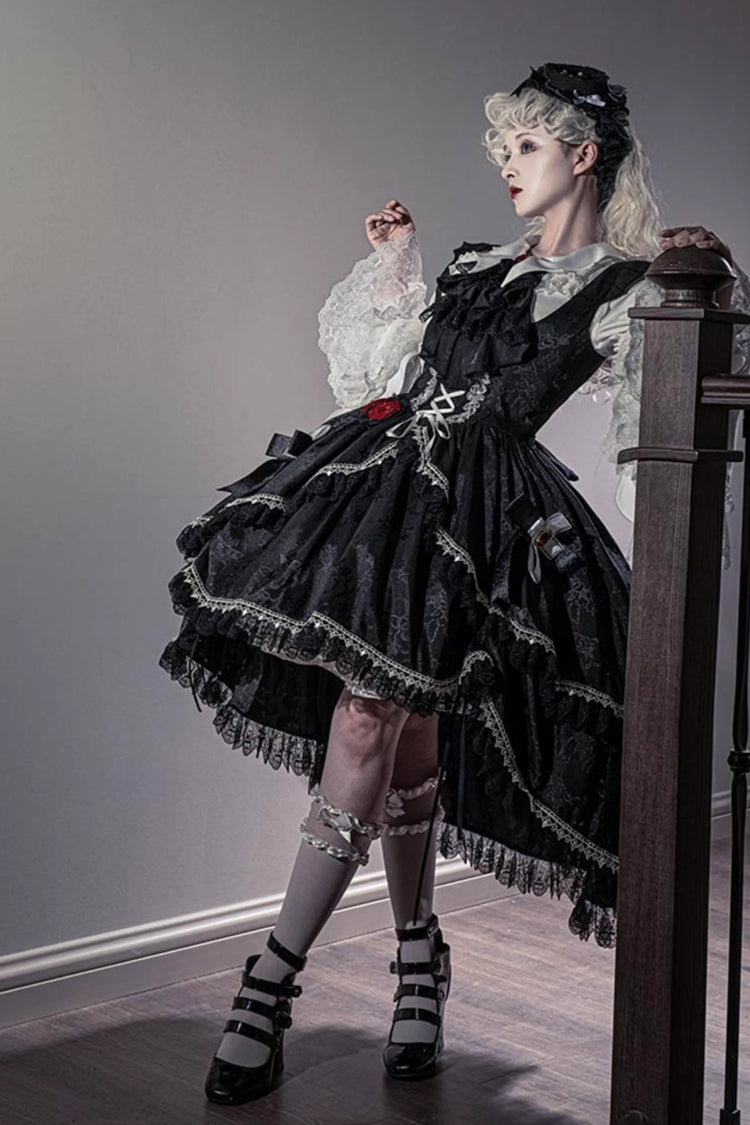 Ruffled Bowknot Lace-Up High-Low Gothic JSK