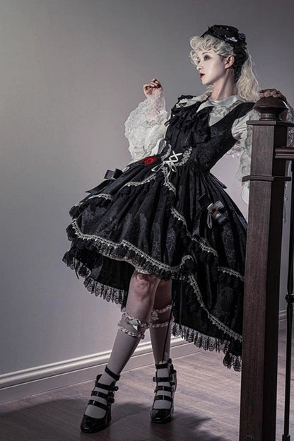 Ruffled Bowknot Lace-Up High-Low Gothic JSK