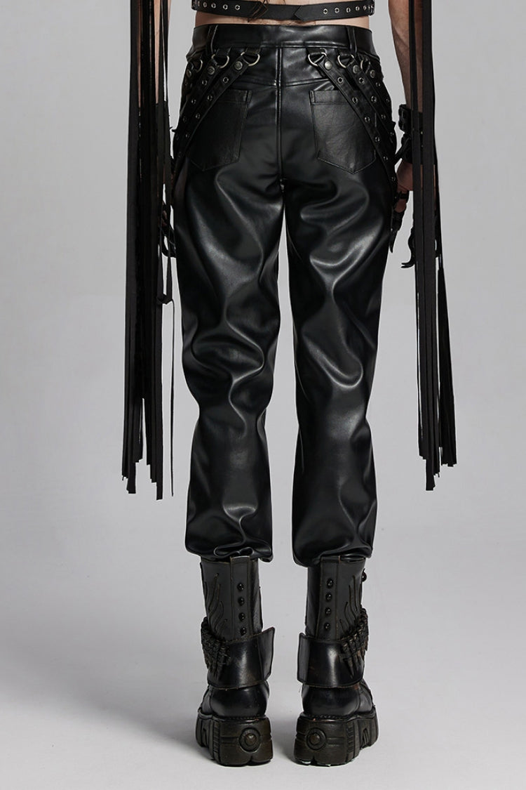Punk Trousers with Buckle Straps and Mesh Accents