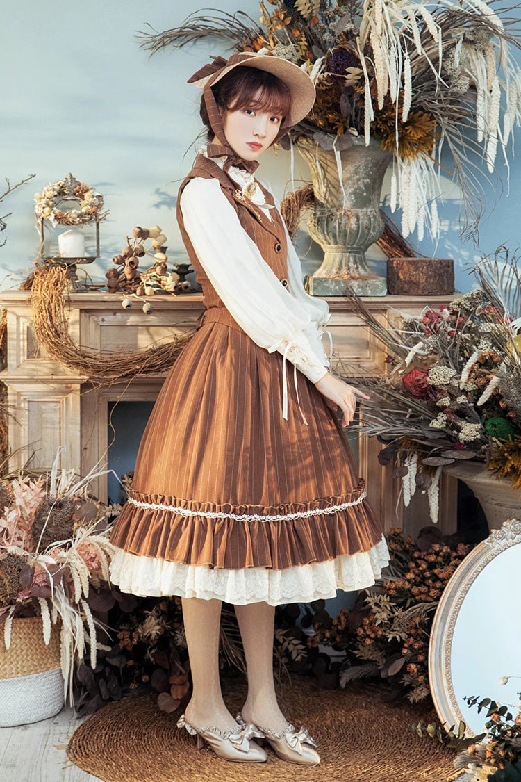 Layered Striped Ruffle Sweet College Elegant Lolita Skirt