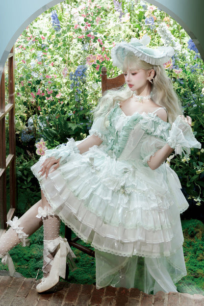 Emerald Layered Lace Bowknot Lolita JSK - Tulip Wind Chime