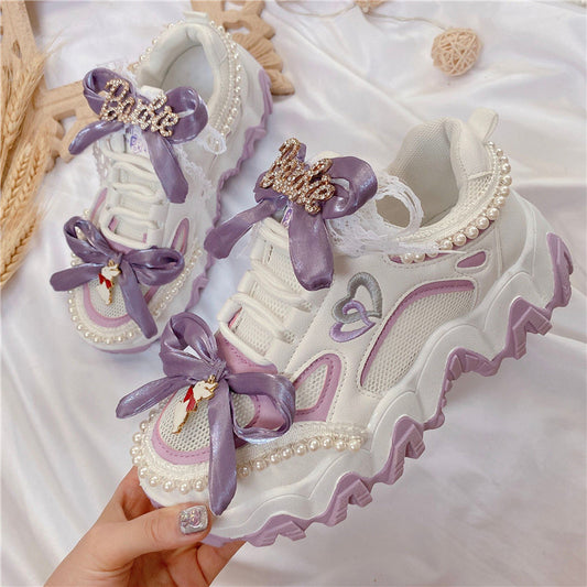 Sweet Purple Bow Lace Up Sneakers