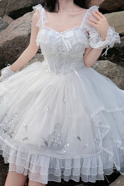 White Love Is Coming Multi-Layer Ruffle Bow JSK Dress