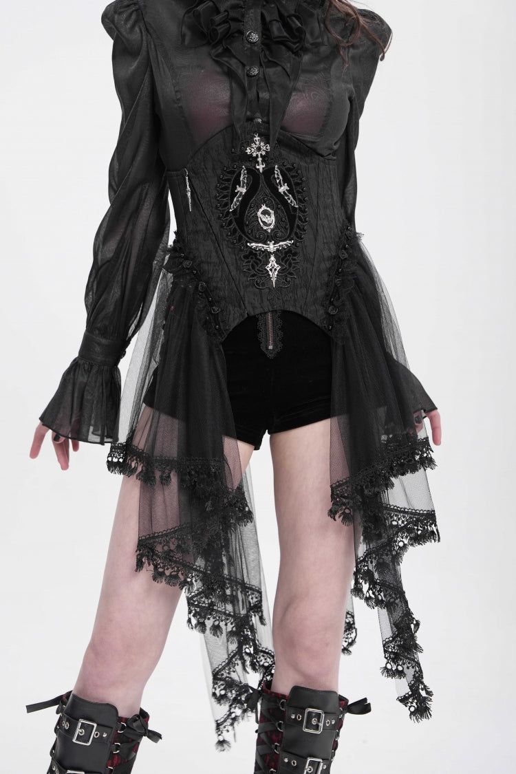 Gothic Underbust Corset with Mesh, Lace, and Lacing