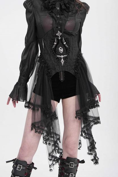 Gothic Underbust Corset with Mesh, Lace, and Lacing