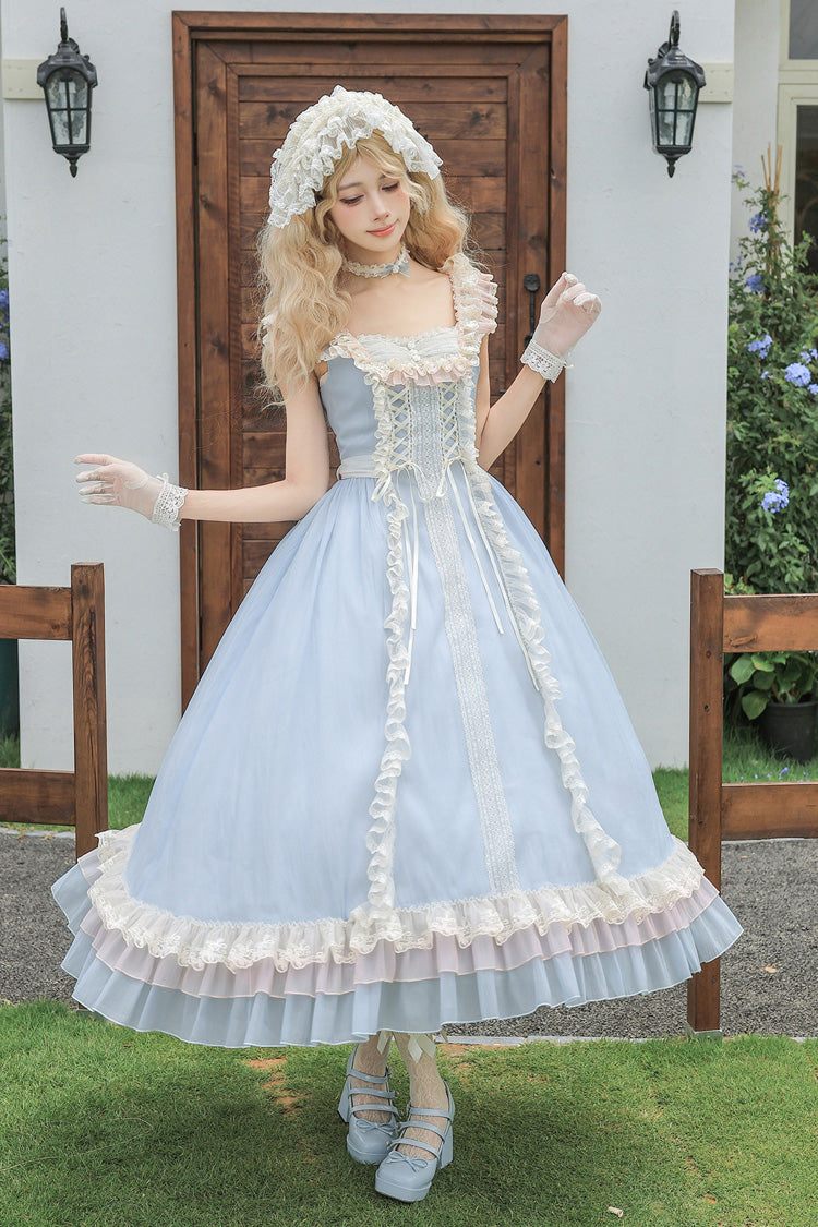 Square Collar Flutter Sleeve Triple Ruffled Lace-Up Sweet Lolita JSK Two Versions