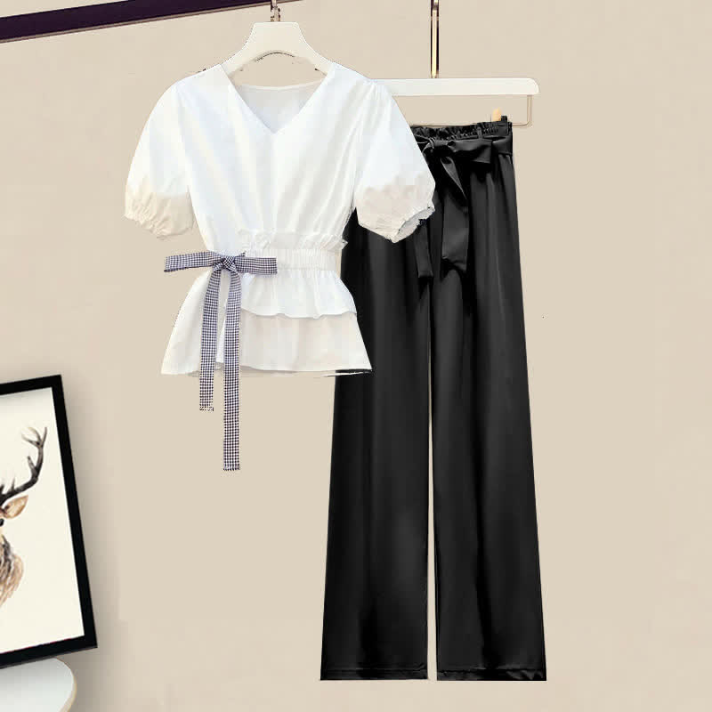 Bowknot Ruffled T-Shirt Wide Leg Pants