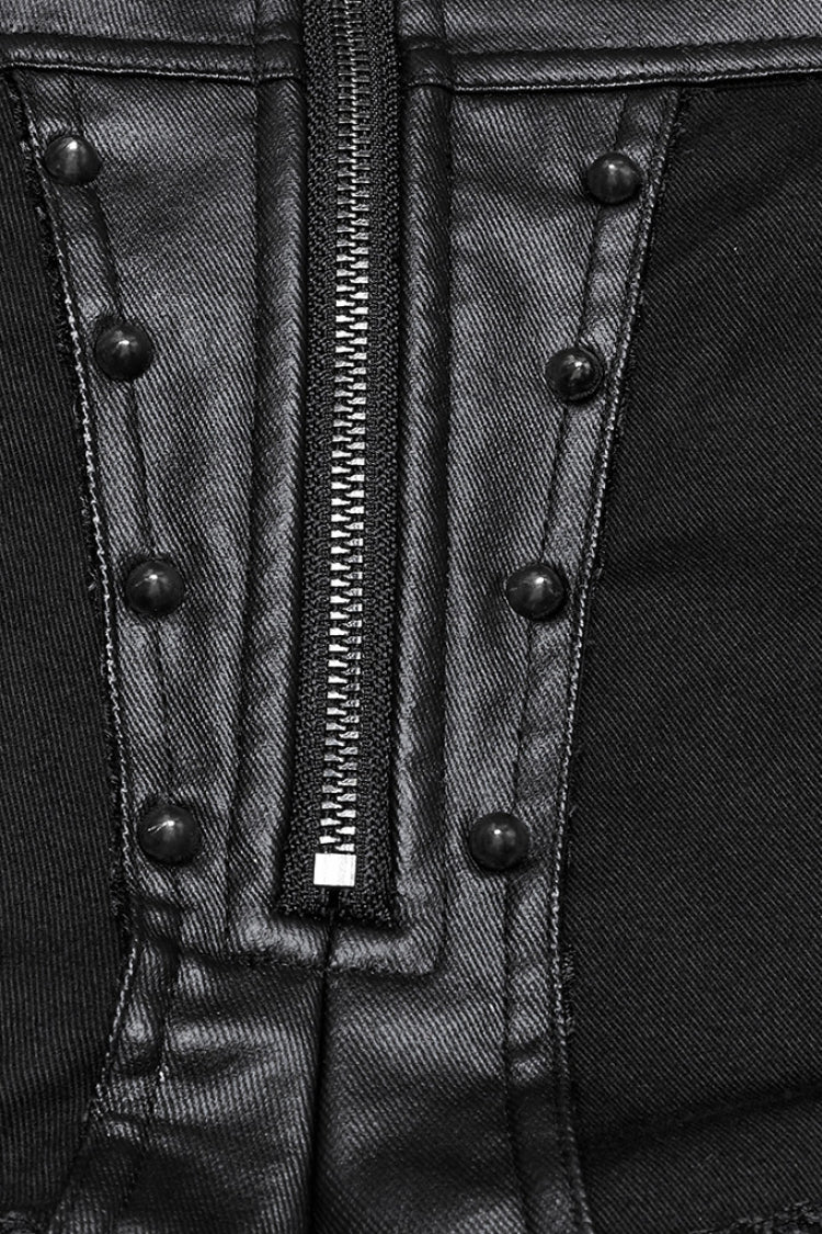 Faux Leather Punk Shorts with Mesh and Stud Embellishments