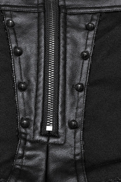 Faux Leather Punk Shorts with Mesh and Stud Embellishments