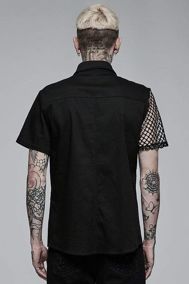 Mens Cotton Shirt with Mesh Panels and Asymmetric Cut
